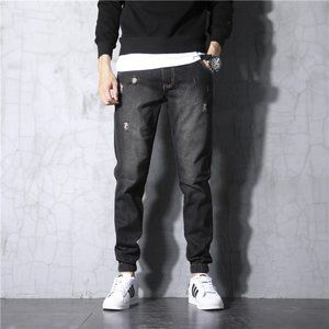 Men Jeans Black Color Slim Fit Hip Hop Pants